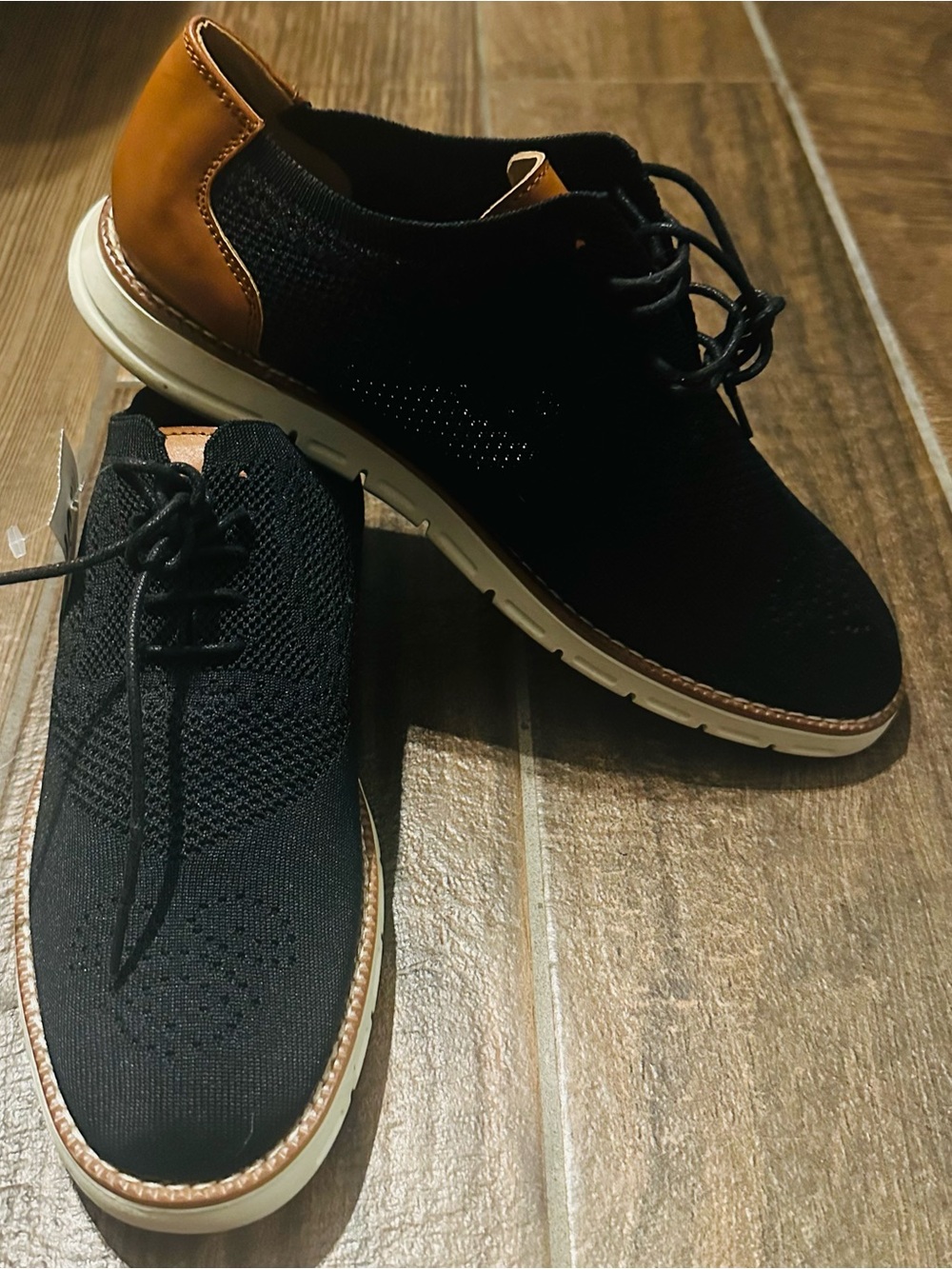 Nautica Black Knit Lace-Up Oxfords with Tan Heel Accent